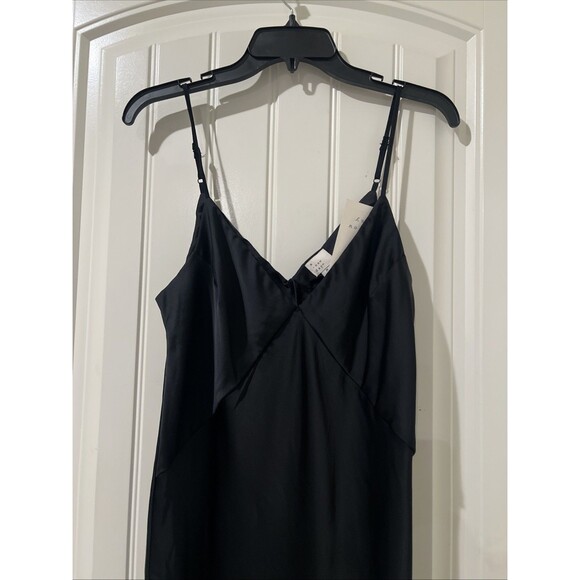 A New Day Women's Black Silky Slip Dress Side Slit Midi Spaghetti Strap Size M - Picture 4 of 10